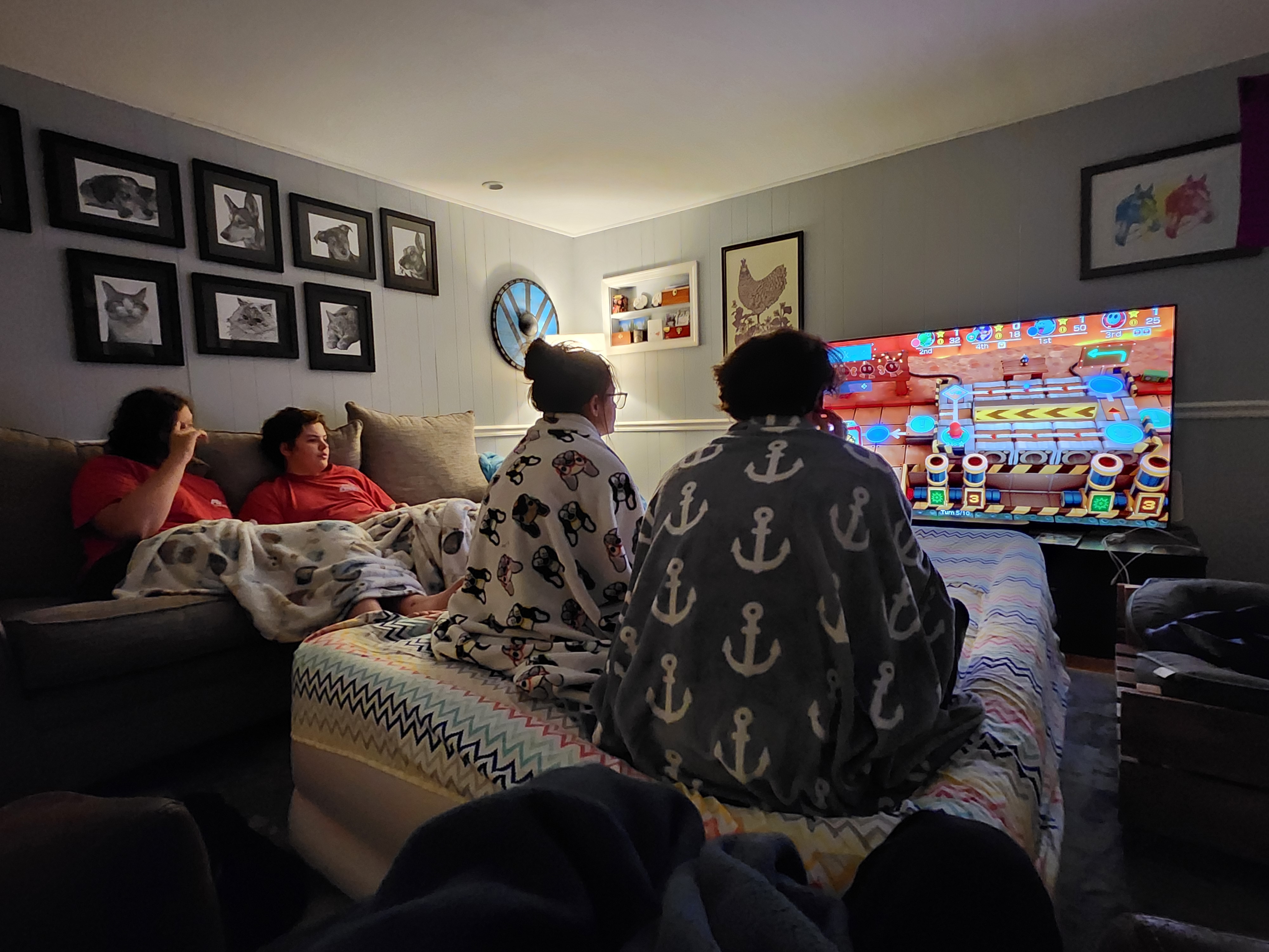 Overcooked was too stressful for me. I was happy to watch the four of them duke it out.